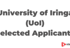 University of Iringa (UoI) Selected Applicants List 2025-26