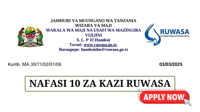 RUWASA 10 Vacancies March 2025